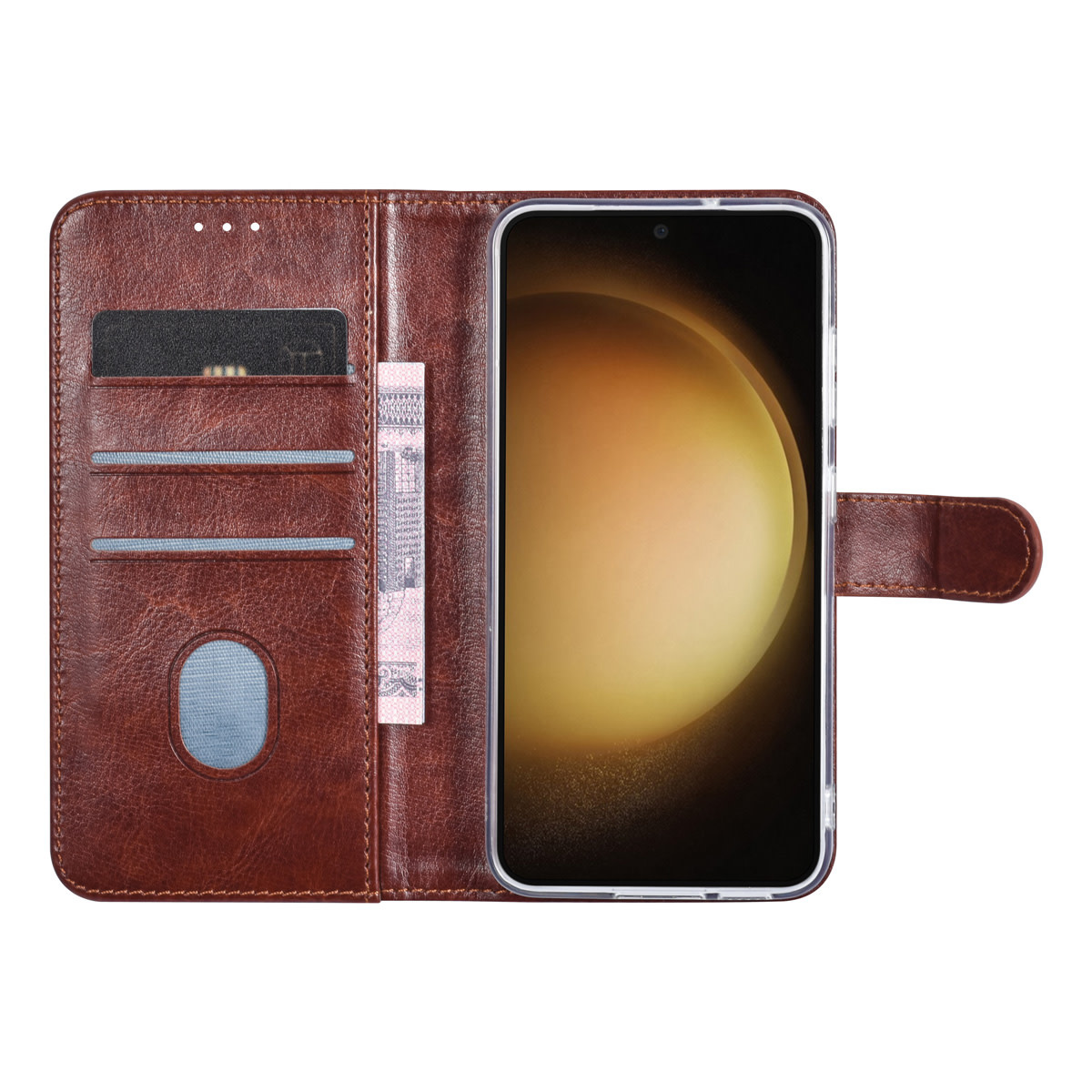 UNIQ Accessory UNIQ Accessory Galaxy S23 Book Case hoesje - Pasjeshouder voor 3 pasjes - Hanger - Bruin, foto 4 van 5