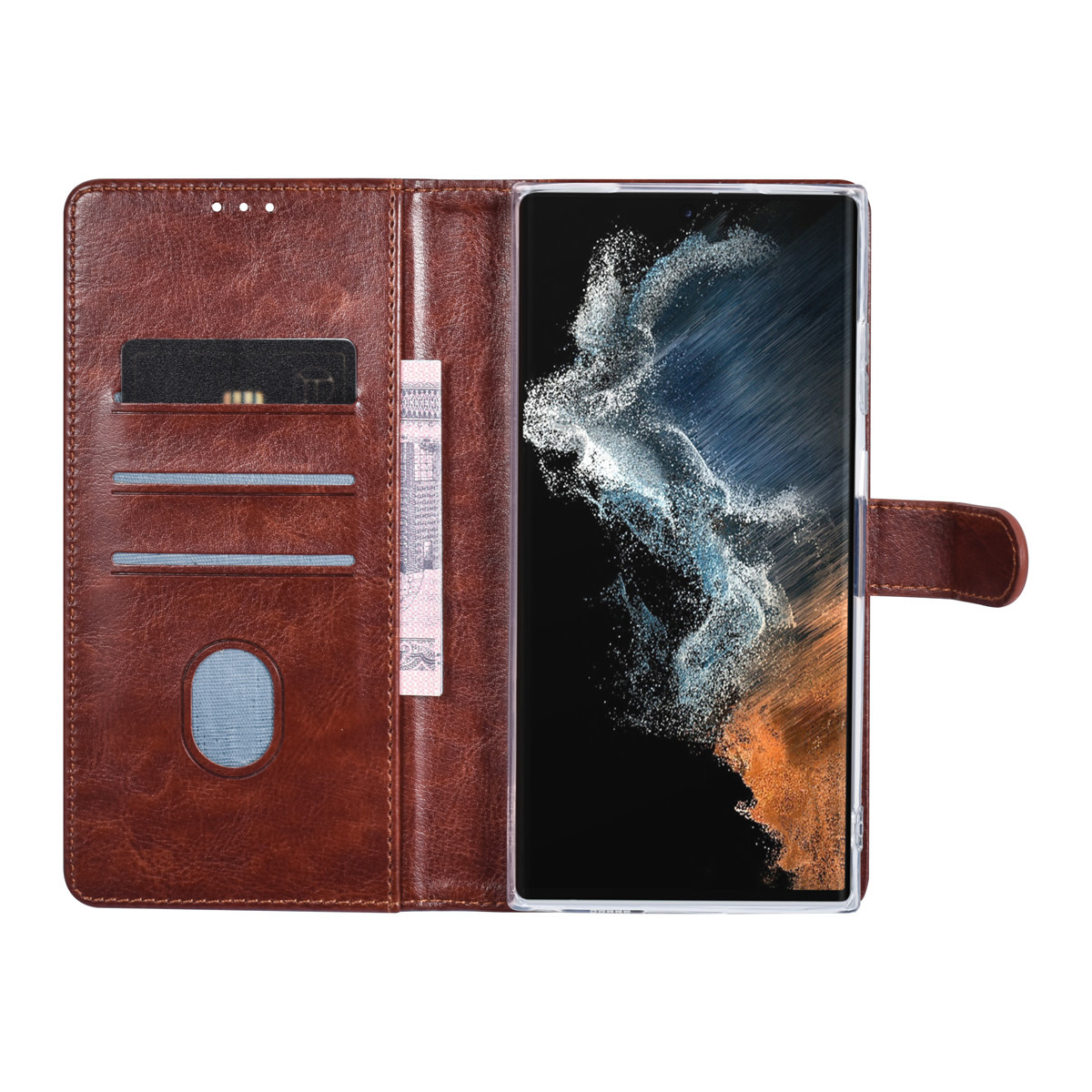 UNIQ Accessory UNIQ Accessory Galaxy S23 Ultra Book Case hoesje - Pasjeshouder voor 3 pasjes - Hanger - Bruin, foto 4 van 5