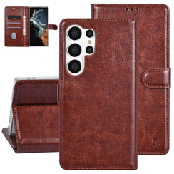 UNIQ Accessory Galaxy S23 Ultra Book Case hoesje - Pasjeshouder voor 3 pasjes - Hanger - Bruin