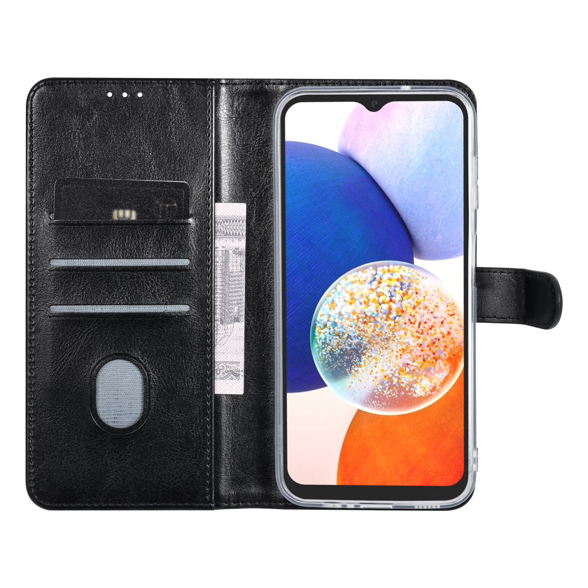 UNIQ Accessory UNIQ Accessory Galaxy A14 5G Book Case hoesje - Pasjeshouder voor 3 pasjes - Hanger - Zwart, foto 4 van 5