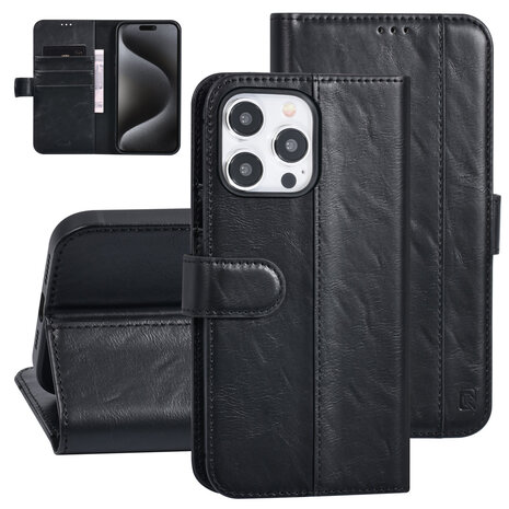 UNIQ Accessory UNIQ Accessory iPhone 15 Pro Max Book Case hoesje - Pasjeshouder voor 3 pasjes - Magneetsluiting - Zwart UNIQ Accessory UNIQ Accessory iPhone 15 Pro Max Book Case hoesje - Pasjeshouder voor 3 pasjes - Magneetsluiting - Zwart