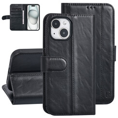 UNIQ Accessory Étui Book Case pour iPhone 15 - Porte-cartes pour 3 cartes - Fermeture magnétique - Noir