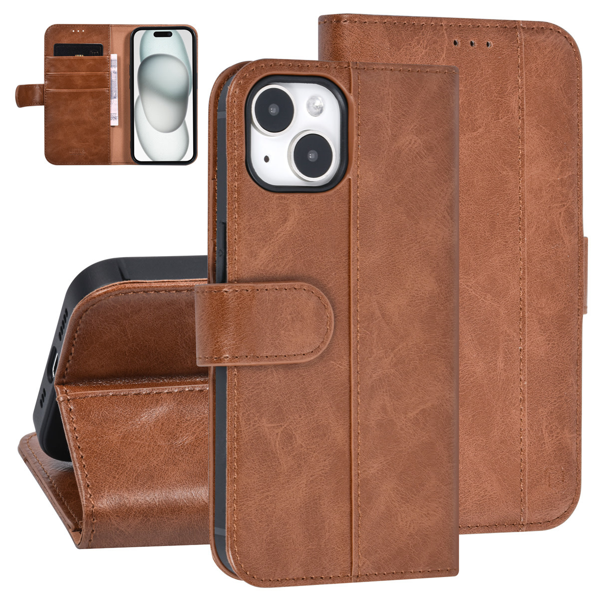 UNIQ Accessory UNIQ Accessory iPhone 15 Book Case hoesje - Pasjeshouder voor 3 pasjes - Magneetsluiting - LichtBruin