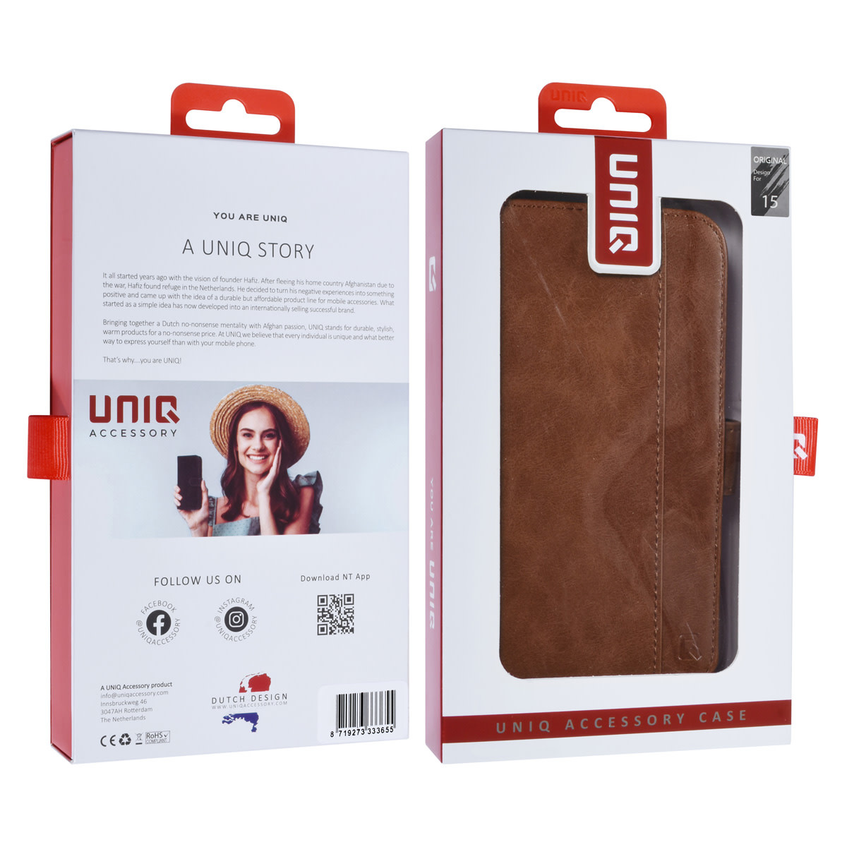 UNIQ Accessory UNIQ Accessory iPhone 15 Book Case hoesje - Pasjeshouder voor 3 pasjes - Magneetsluiting - LichtBruin, foto 5 van 5