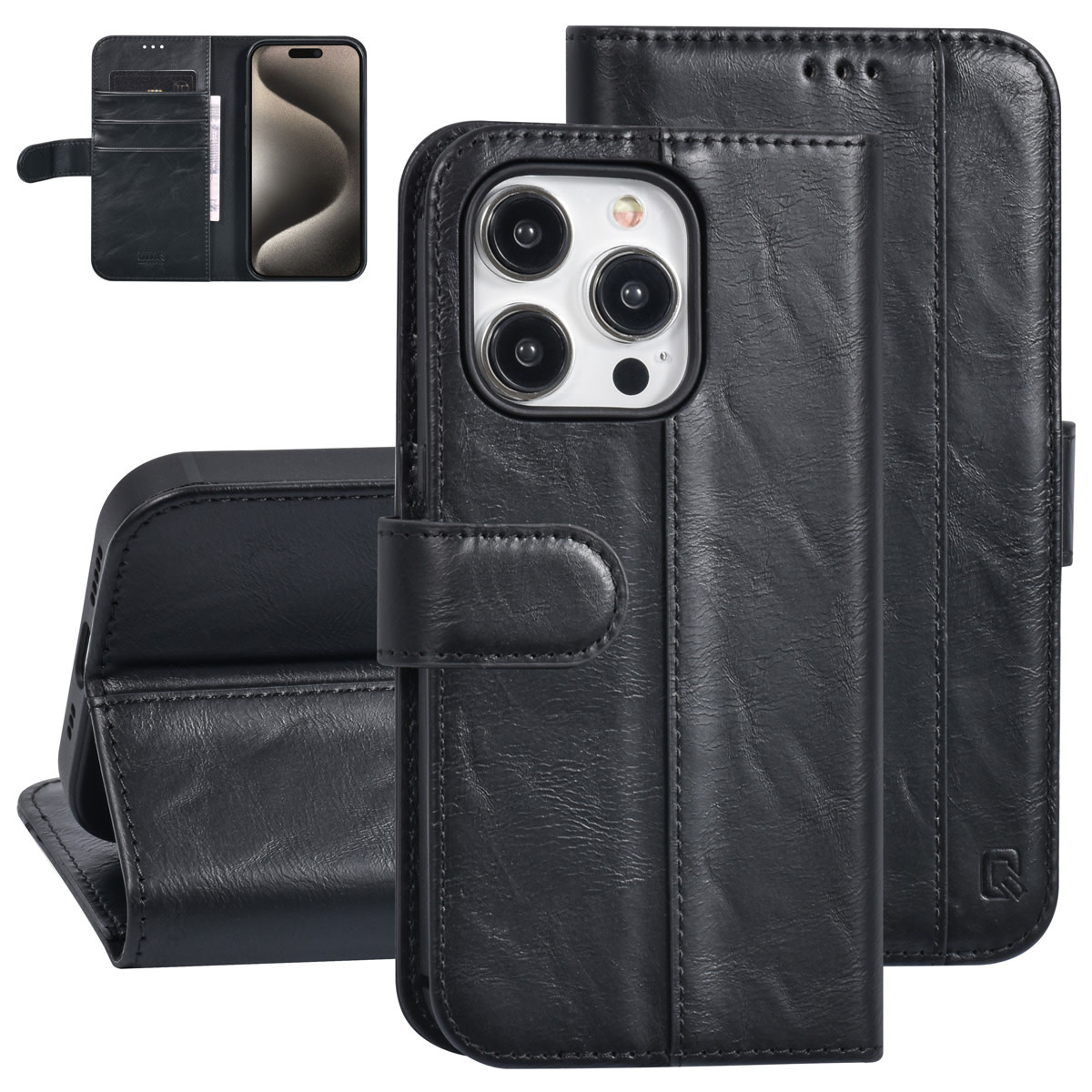 UNIQ Accessory UNIQ Accessory iPhone 15 Pro Book Case hoesje - Pasjeshouder voor 3 pasjes - Magneetsluiting - Zwart