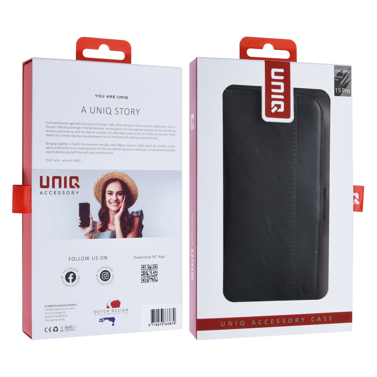 UNIQ Accessory UNIQ Accessory iPhone 15 Pro Book Case hoesje - Pasjeshouder voor 3 pasjes - Magneetsluiting - Zwart, foto 5 van 5