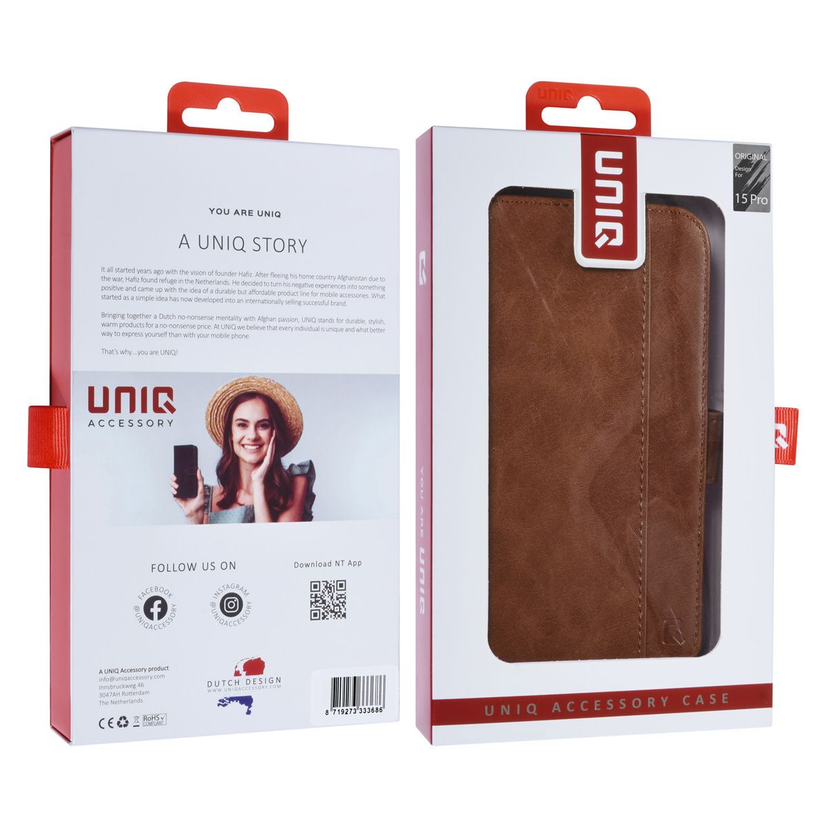 UNIQ Accessory UNIQ Accessory iPhone 15 Pro Book Case hoesje - Pasjeshouder voor 3 pasjes - Magneetsluiting - LichtBruin, foto 5 van 5