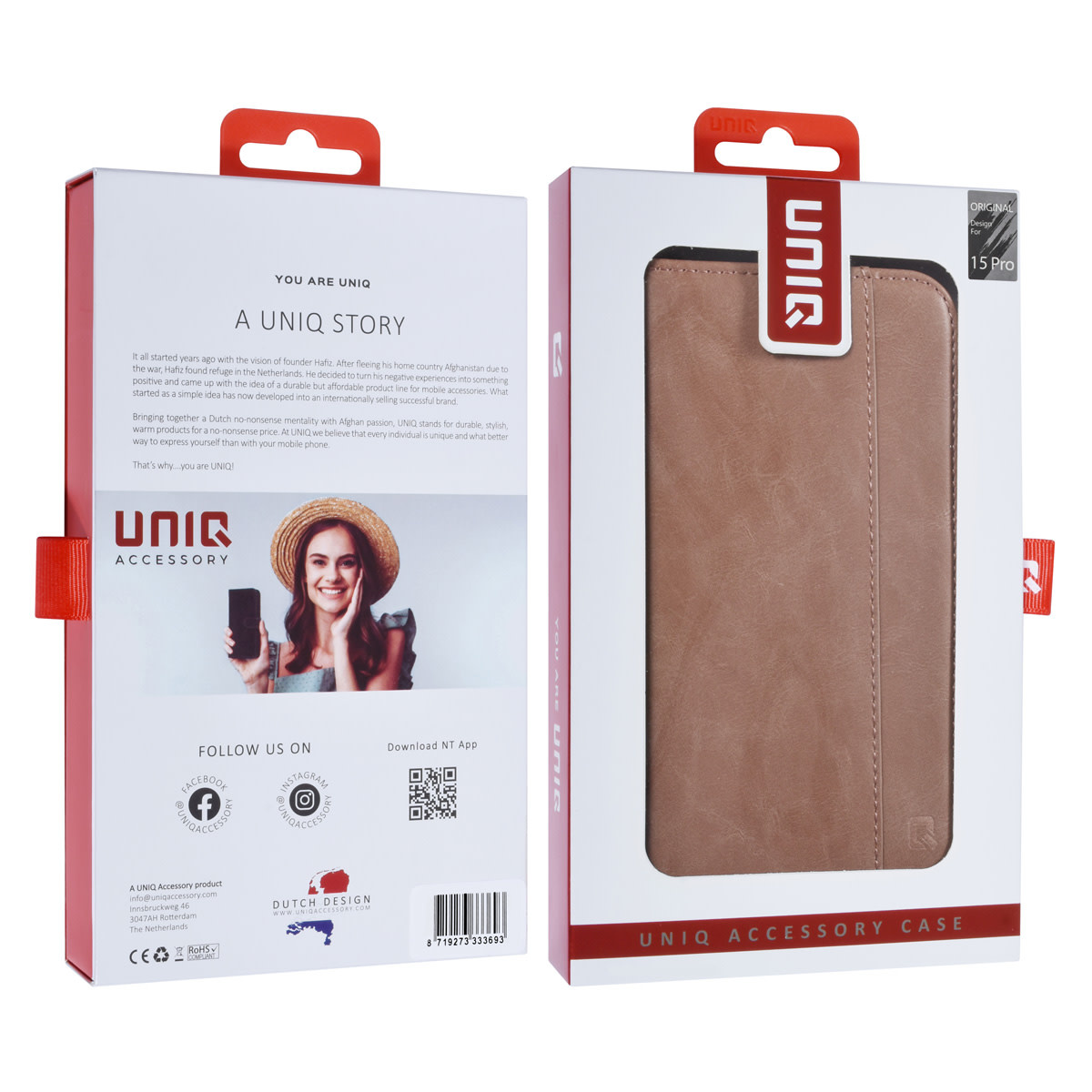 UNIQ Accessory UNIQ Accessory iPhone 15 Pro Book Case hoesje - Pasjeshouder voor 3 pasjes - Magneetsluiting - Rose Gold, foto 5 van 5