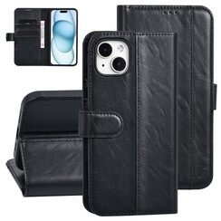 UNIQ Accessory iPhone 15 & 14 Plus Book Case hoesje - Pasjeshouder voor 3 pasjes - Magneetsluiting - Zwart