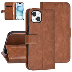 UNIQ Accessory iPhone 15 & 14 Plus Book type case - Card holder for 3 cards - Magnetic closure - Light Brown