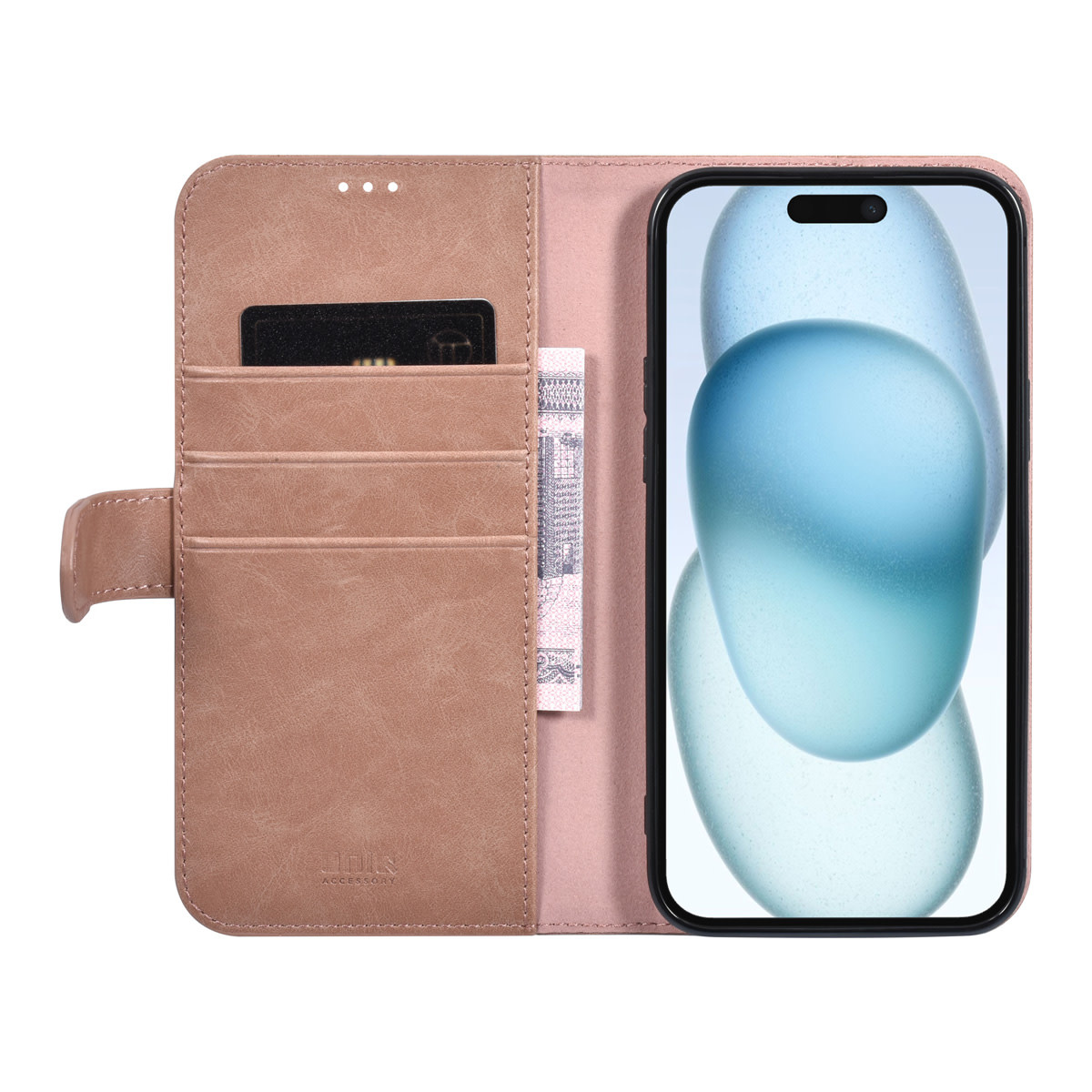 UNIQ Accessory UNIQ Accessory iPhone 15 & 14 Plus Book Case hoesje - Pasjeshouder voor 3 pasjes - Magneetsluiting - Rose Gold, foto 4 van 5