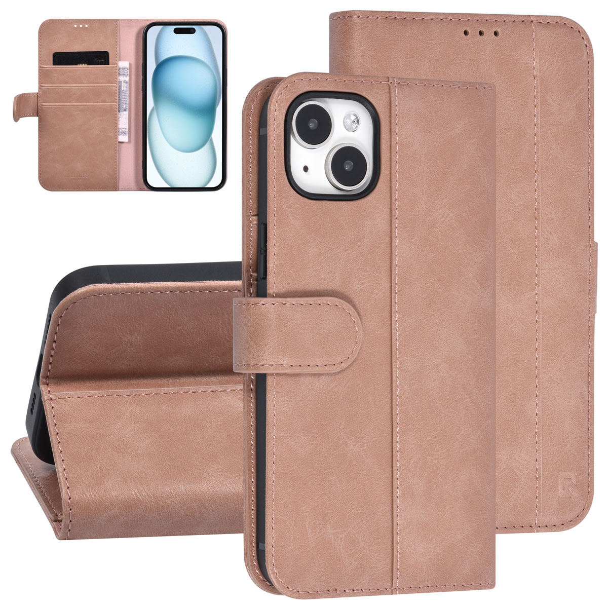 UNIQ Accessory UNIQ Accessory iPhone 15 & 14 Plus Book Case hoesje - Pasjeshouder voor 3 pasjes - Magneetsluiting - Rose Gold