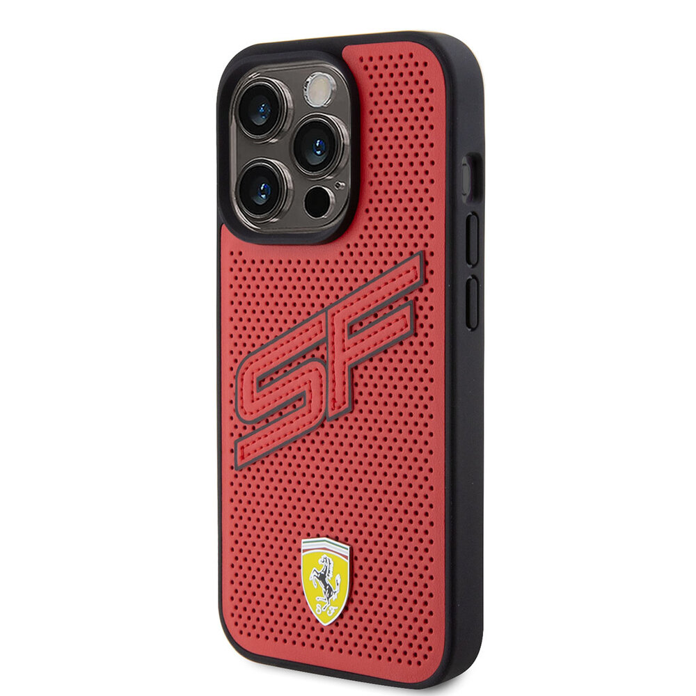 Ferrari Ferrari iPhone 15 Pro Hardcase Backcover Perforated - Rood Ferrari Ferrari iPhone 15 Pro Hardcase Backcover Perforated - Rood