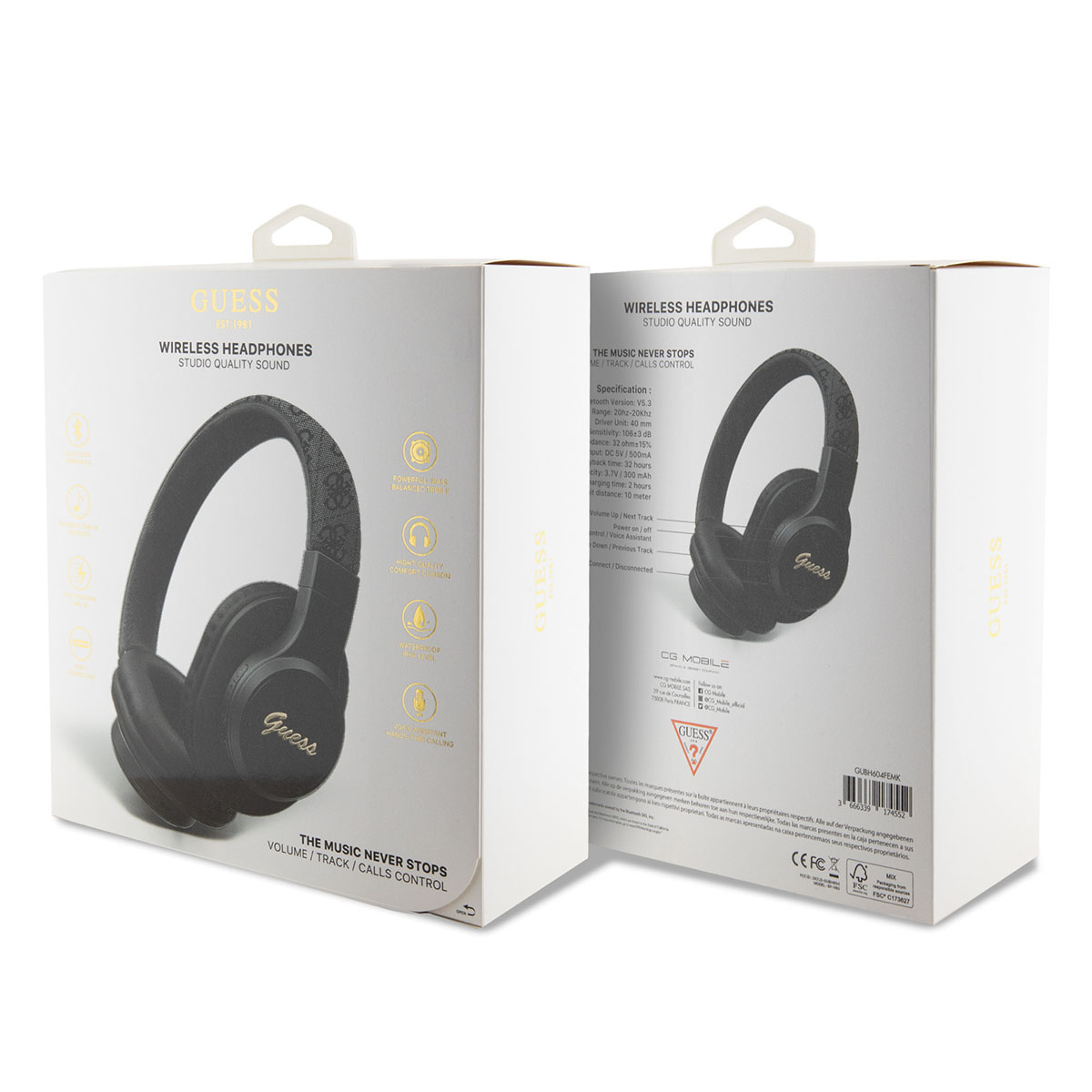 Guess Guess Bluetooth Headphones - Tone on tone script - Zwart, foto 4 van 4