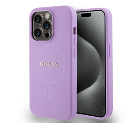 Guess Guess iPhone 15 Pro Hardcase Backcover Saffiano - Paars Guess Guess iPhone 15 Pro Hardcase Backcover Saffiano - Paars