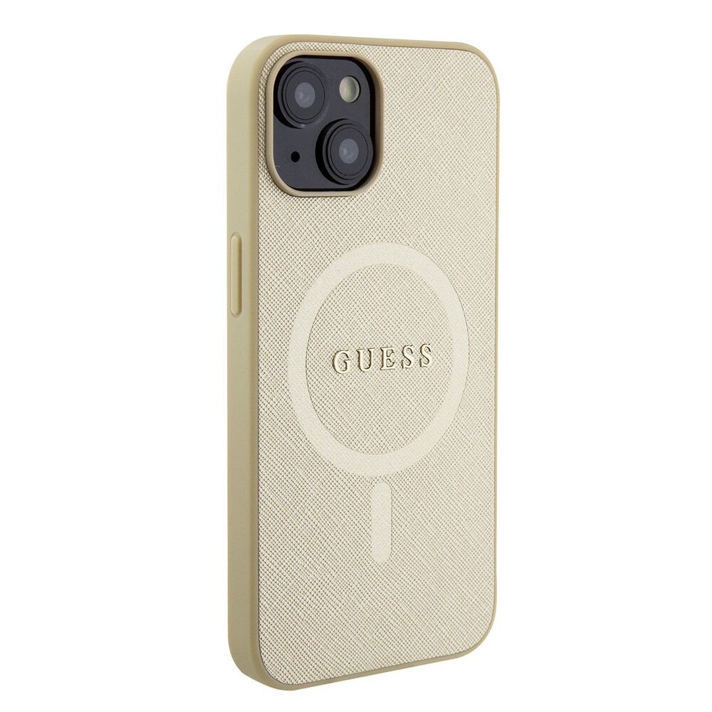Guess Guess iPhone 15 & 14 Plus Hardcase Backcover Saffiano - Beige Guess Guess iPhone 15 & 14 Plus Hardcase Backcover Saffiano - Beige