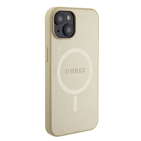 Guess Guess iPhone 15 & 14 Plus Hardcase Backcover Saffiano - Beige Guess Guess iPhone 15 & 14 Plus Hardcase Backcover Saffiano - Beige