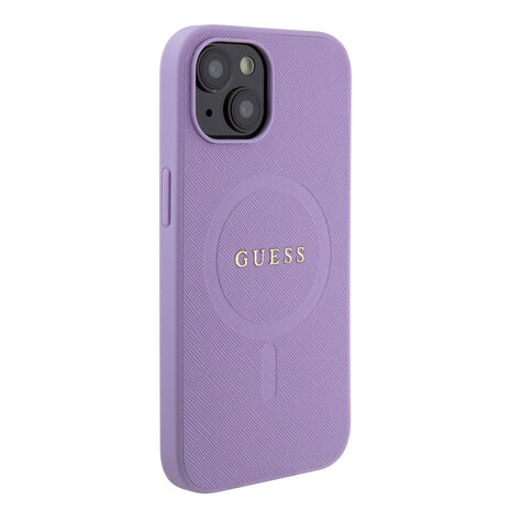 Guess Guess iPhone 15 Coque arrière rigide Saffiano - Violet Guess Guess iPhone 15 Coque arrière rigide Saffiano - Violet
