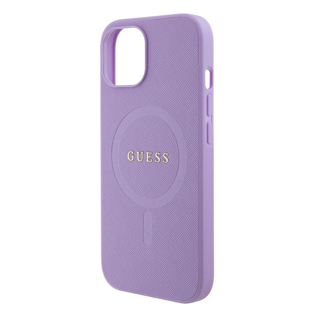 Guess Guess iPhone 15 Hardcase Backcover Saffiano - Paars Guess Guess iPhone 15 Hardcase Backcover Saffiano - Paars