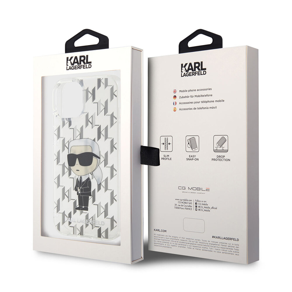 Karl Lagerfeld Karl Lagerfeld iPhone 15 Hardcase-Rückseite - Ikonik Monogram - Transparent Karl Lagerfeld Karl Lagerfeld iPhone 15 Hardcase-Rückseite - Ikonik Monogram - Transparent