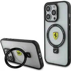 Ferrari iPhone 15 & 14 Plus Hardcase Backcover Ring Stand - Zwart