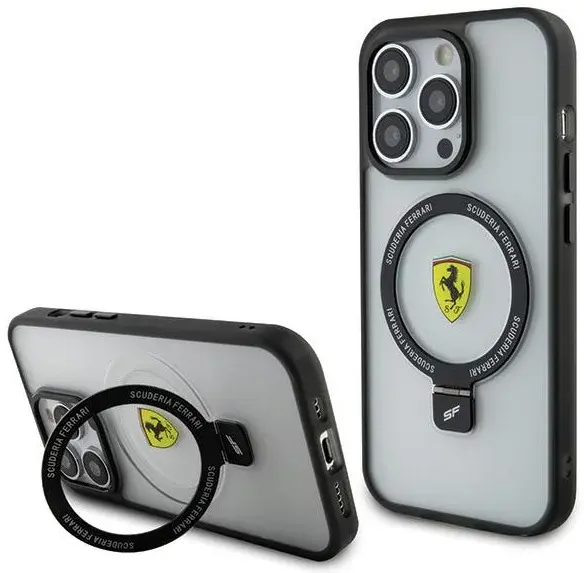Ferrari Ferrari iPhone 15 & 14 Plus Hardcase Backcover Ring Stand - Zwart