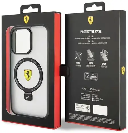 Ferrari Ferrari iPhone 15 & 14 Plus Coque arrière rigide Ring Stand - Noir Ferrari Ferrari iPhone 15 & 14 Plus Coque arrière rigide Ring Stand - Noir