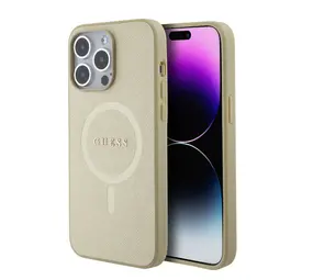 Guess Guess iPhone 15 Pro Max Coque arrière rigide Saffiano - Beige Guess Guess iPhone 15 Pro Max Coque arrière rigide Saffiano - Beige
