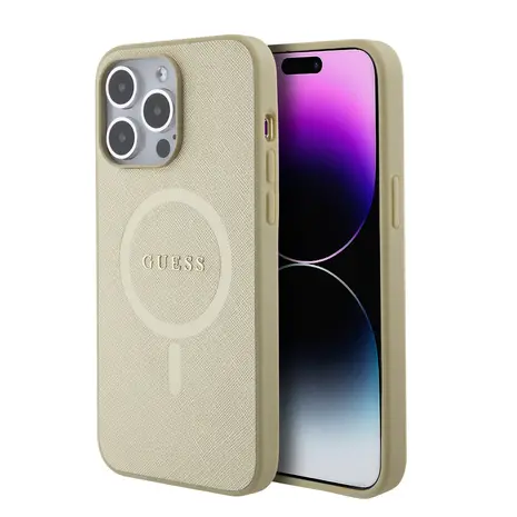 Guess Guess iPhone 15 Pro Max Hardcase Backcover Saffiano - Beige Guess Guess iPhone 15 Pro Max Hardcase Backcover Saffiano - Beige