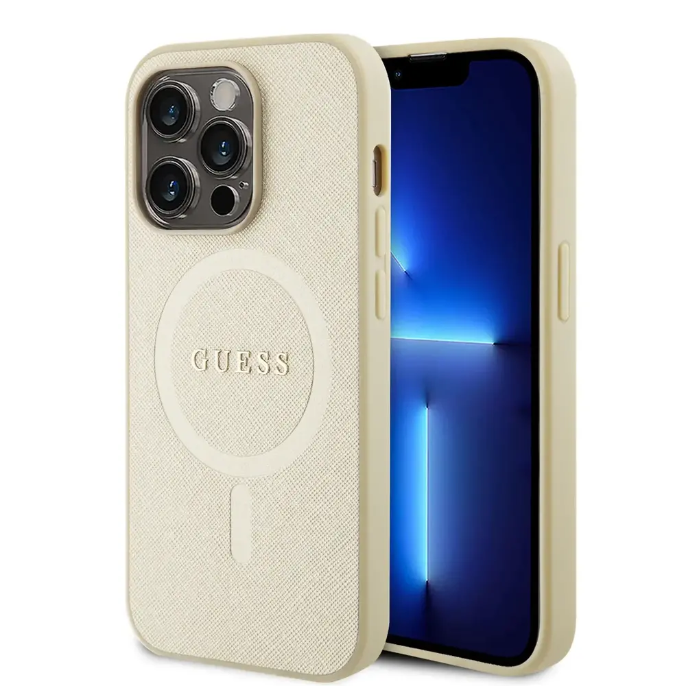 Guess Guess iPhone 15 Pro Hardcase-Rückseite - Saffiano - Beige Guess Guess iPhone 15 Pro Hardcase-Rückseite - Saffiano - Beige