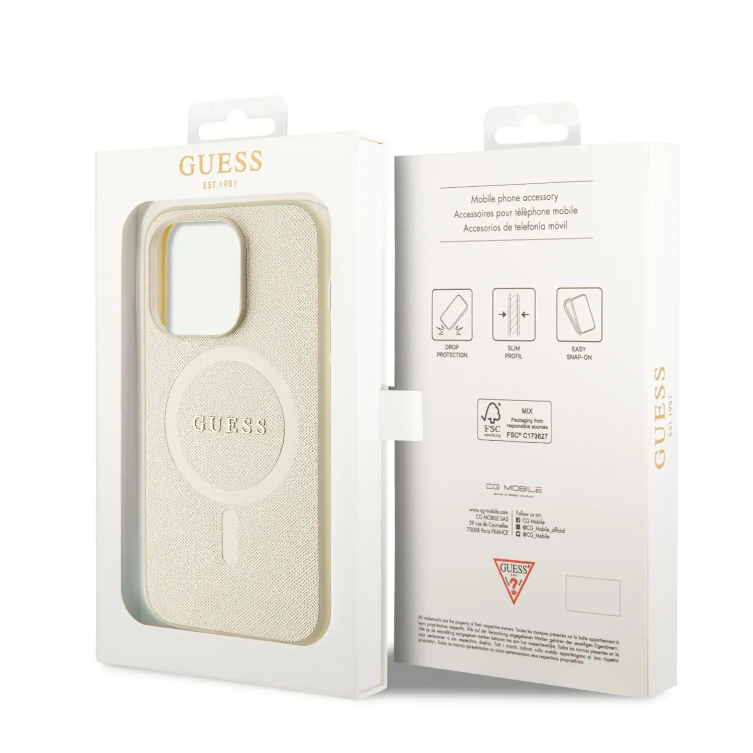 Guess Guess iPhone 15 Pro Hardcase Backcover Saffiano - Beige, foto 2 van 3