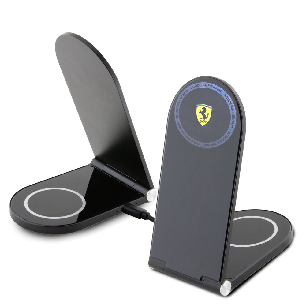 Ferrari Ferrari Magnetische Vouwbare Bureau-oplader - Printed Shield - Zwart Ferrari Ferrari Magnetische Vouwbare Bureau-oplader - Printed Shield - Zwart