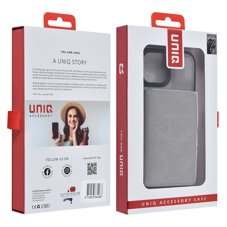 UNIQ Accessory UNIQAccessory iPhone 15 Back cover coque avec porte-carte amovible - Gris UNIQ Accessory UNIQAccessory iPhone 15 Back cover coque avec porte-carte amovible - Gris