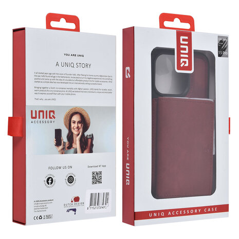 UNIQ Accessory UNIQAccessory iPhone 15 Pro Backcover hoesje met afneembare Pasjeshouder - Rood UNIQ Accessory UNIQAccessory iPhone 15 Pro Backcover hoesje met afneembare Pasjeshouder - Rood