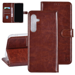 TUNIQ Galaxy A55 Book-Case hul  - Kartenhalter für 3 Karten - Magnetverschluss - Hanger - Braun