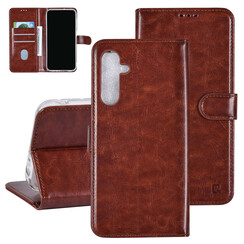 TUNIQ Galaxy A25 Book-Case hul - Kartenhalter für 3 Karten - Magnetverschluss - Hanger - Braun