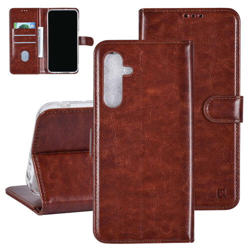 TUNIQ TUNIQ Galaxy A25 Book Case hoesje - Pasjeshouder voor 3 pasjes - Magneetsluiting - Hanger - Bruin