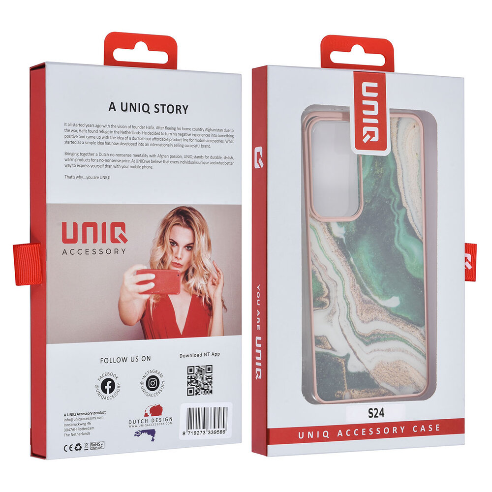 UNIQ Accessory UNIQ Accessory Galaxy S24 Backcover hoesje Gold Line - Marble Green UNIQ Accessory UNIQ Accessory Galaxy S24 Backcover hoesje Gold Line - Marble Green