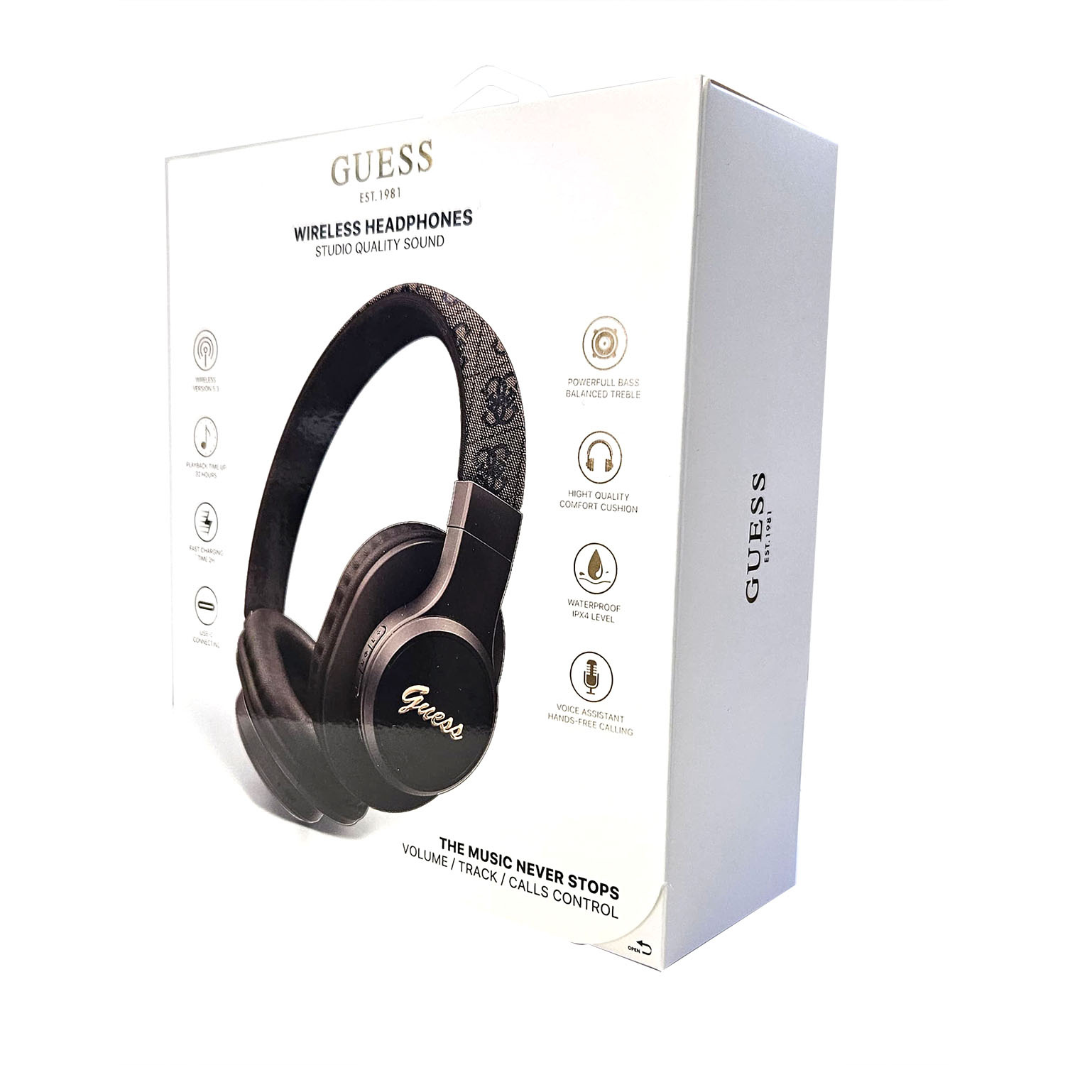 Guess Guess Bluetooth Headphones - 4G tone on tone script logo - Bruin, foto 3 van 3