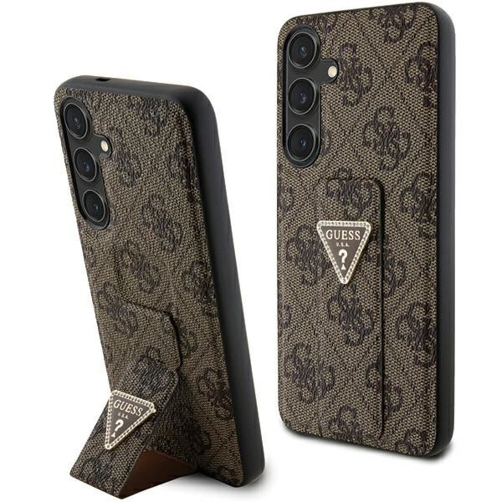 Guess Guess Galaxy S24 Backcover hoesje - 4G Grip Stand - Triangle Strass - Roze Guess Guess Galaxy S24 Backcover hoesje - 4G Grip Stand - Triangle Strass - Roze