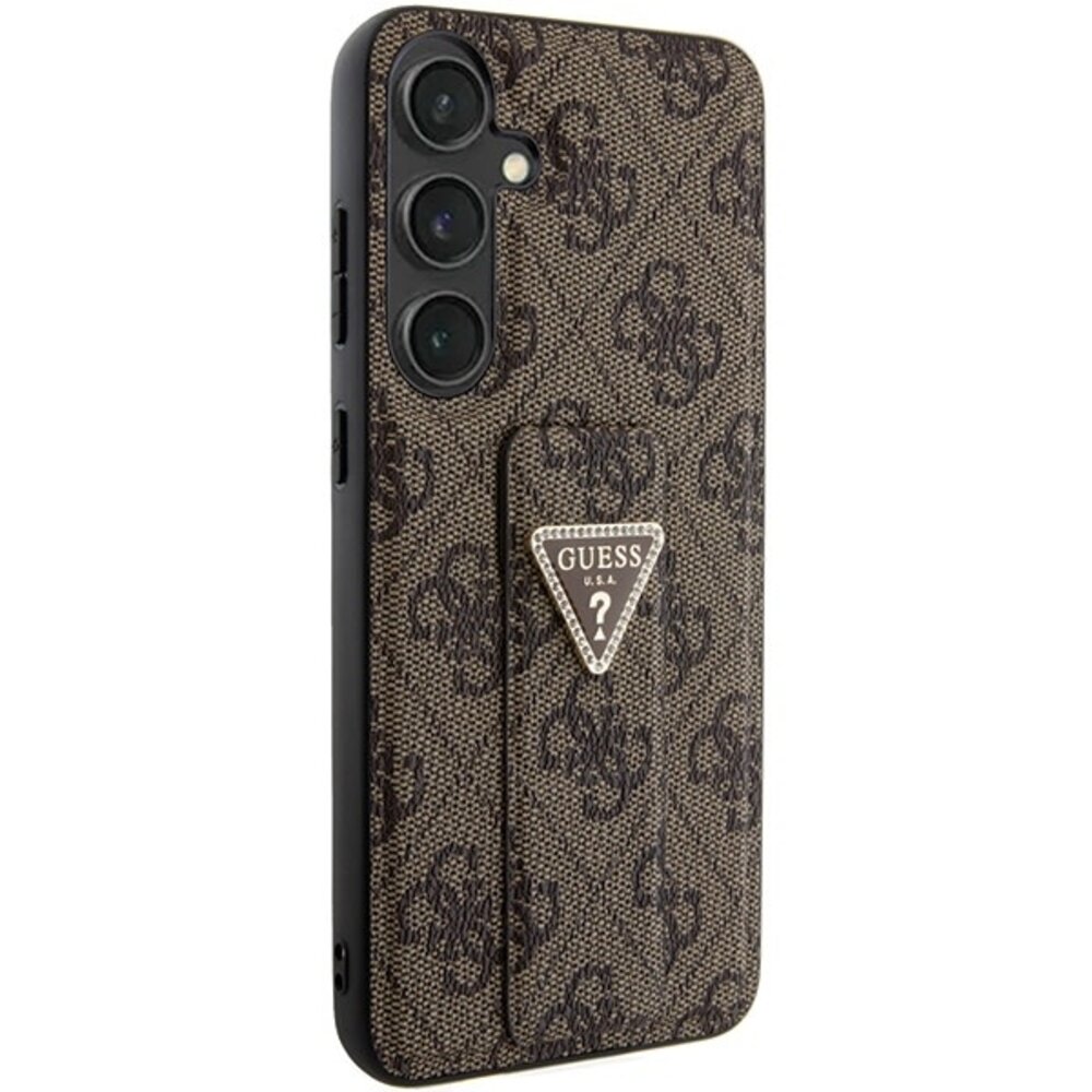 Guess Guess Galaxy S24 Backcover hoesje - 4G Grip Stand - Triangle Strass - Roze Guess Guess Galaxy S24 Backcover hoesje - 4G Grip Stand - Triangle Strass - Roze