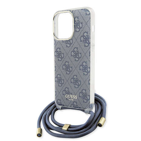 Guess Guess iPhone 15 Pro Back cover case - Crossbody cord - 4G print - Blue Guess Guess iPhone 15 Pro Back cover case - Crossbody cord - 4G print - Blue