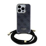Guess Guess iPhone 15 Pro Back-Cover hul - Crossbody cord - 4G print - Schwarz