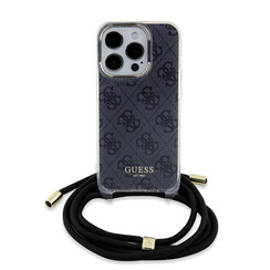 Guess iPhone 15 Pro Back cover coque Crossbody cord - 4G print - Noir