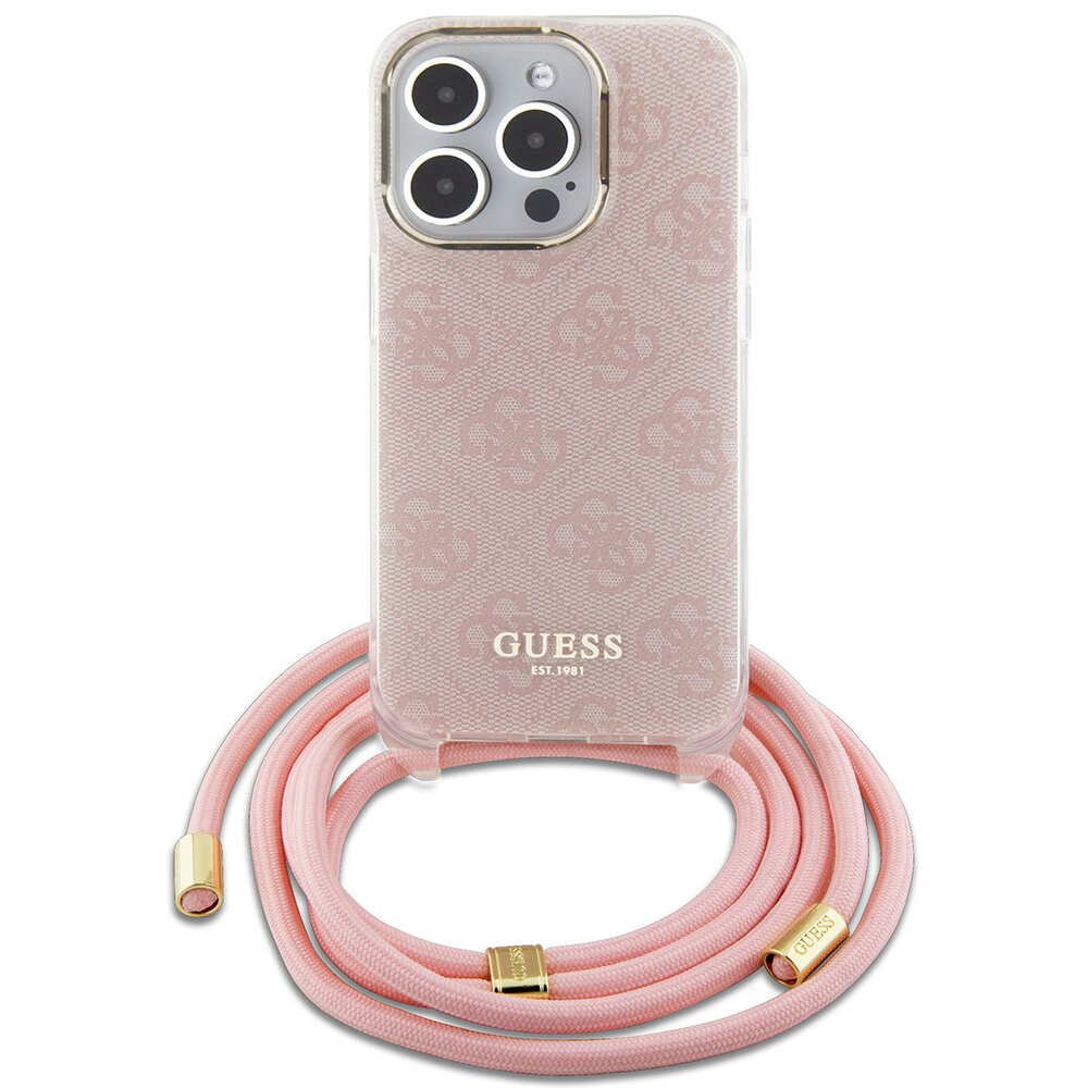 Guess Guess iPhone 15 Pro Back cover coque Crossbody cord - 4G print - Rose Guess Guess iPhone 15 Pro Back cover coque Crossbody cord - 4G print - Rose