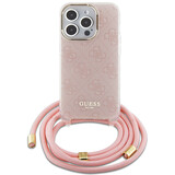 Guess Guess iPhone 15 Pro Back cover coque Crossbody cord - 4G print - Rose