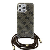 Guess Guess iPhone 15 Pro Back cover case - Crossbody cord - 4G print - Brown Guess Guess iPhone 15 Pro Back cover case - Crossbody cord - 4G print - Brown