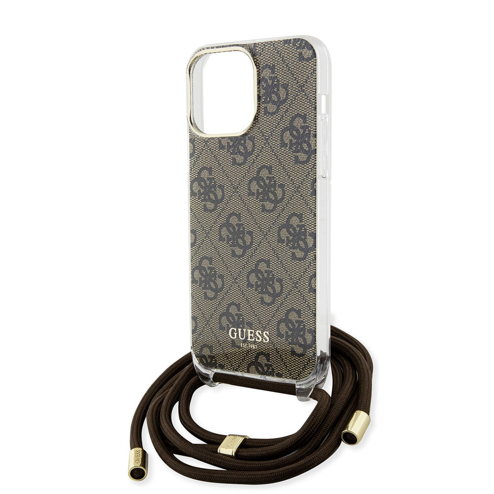 Guess Guess iPhone 15 Pro Back cover coque Crossbody cord - 4G print - Marron Guess Guess iPhone 15 Pro Back cover coque Crossbody cord - 4G print - Marron