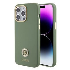 Guess iPhone 15 Pro Back cover case - Logo strass 4G - Kaki