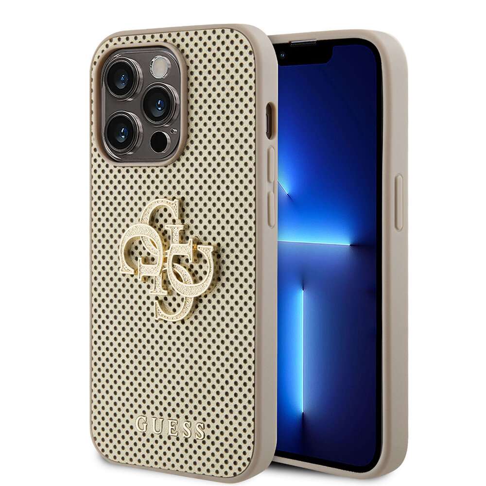 Guess Guess iPhone 15 Pro Back cover case - Perforated 4G - glitter - Gold Guess Guess iPhone 15 Pro Back cover case - Perforated 4G - glitter - Gold